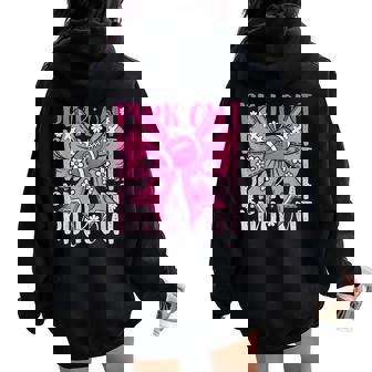 Pink Out Breast Cancer Football Coquette Bow Mom Girls Women Women Oversized Hoodie Back Print - Thegiftio