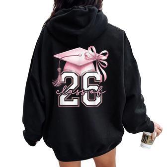 Pink Coquette Bow Senior Class Of 2026 Senior Girls Women Oversized Hoodie Back Print - Thegiftio UK