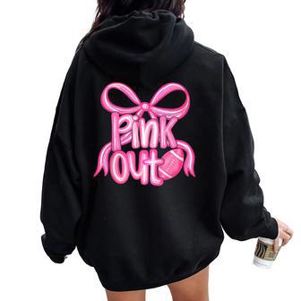 Pink Out Football Bow Preppy Breast Cancer Awareness Women Women Oversized Hoodie Back Print - Thegiftio UK