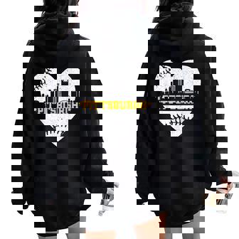 Pittsburgh Lovers Skyline Retro Baseball Heartbeat Women Women Oversized Hoodie Back Print | Mazezy