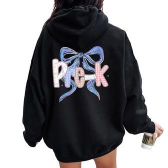 Pre-K Preppy Floral Coquette Bow Girly Back To School Women Oversized Hoodie Back Print - Thegiftio UK