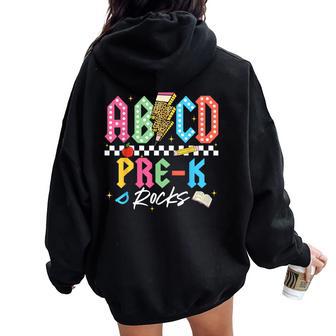 Pre K Rocks Teacher Back To School Abcd Rocks First Day Women Oversized Hoodie Back Print - Thegiftio UK