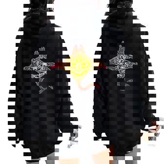 Raie Manta Océanique Poisson Maori Tatouage Tribal Sweat à capuche oversize pour femme avec imprimé dans le dos - Cadeauxyz