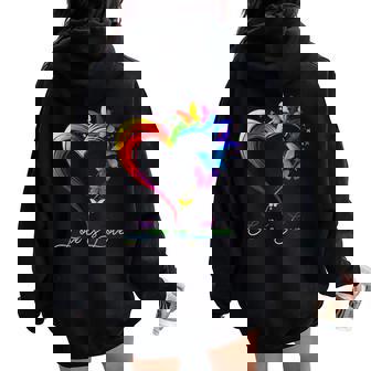 Rainbow Love Is Love Lgbt Gay Lesbian Pride Butterfly Heart Women Oversized Hoodie Back Print | Mazezy