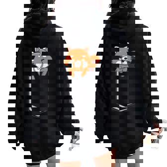 Red Panda In A Bag Cute Love レッドパンダバッグ レディース オーバーサイズ パーカー バックプリント - Kawaiitshirt