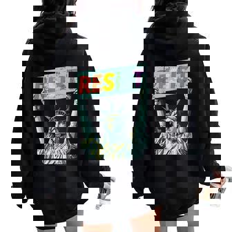 Resist Rainbow Statue Liberty Protest Lgbt Gay Women Women Oversized Hoodie Back Print - Thegiftio