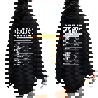 Retraite Homme Humour Retraité Programme Hebdomadaire Sweat à capuche oversize pour femme avec imprimé dans le dos - Cadeauxyz