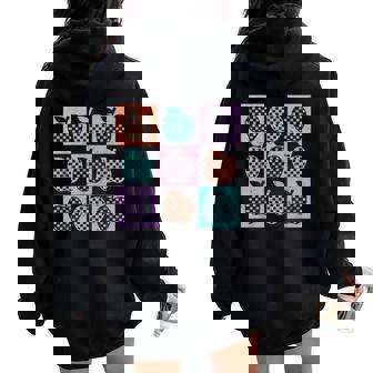 Retro Checkered Summer School Teacher Apple Teacher Apple Women Oversized Hoodie Back Print - Seseable