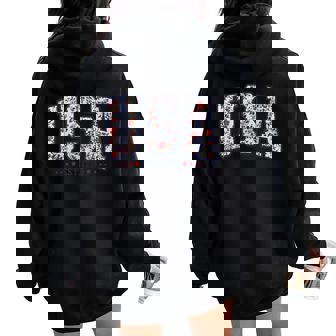 Retro Floral Usa Est 1776 Girly 4Th Of July Patriotic Women Oversized Hoodie Back Print - Thegiftio UK