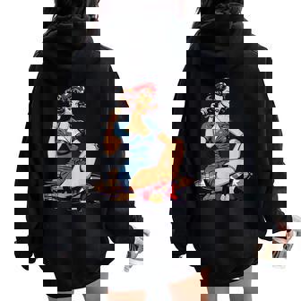 Retro Patriotic Pin-Upintage Usa Flag American Beauty Girl レディース オーバーサイズ パーカー バックプリント - Kawaiitshirt