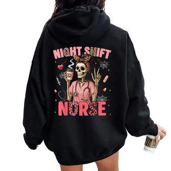 Rn Icu Night Shift Nurse Skeleton Halloween Costumes Womens Women Oversized Hoodie Back Print - Thegiftio UK