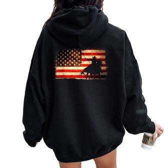 Rodeo Cowboy Western Country Horse Usa Flag 4Th Of July Women Oversized Hoodie Back Print - Thegiftio