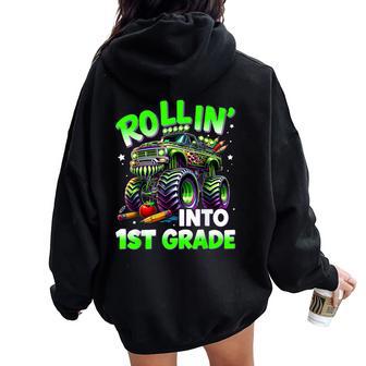 Rollin' Into 1St Grade Monster Truck Back To School Boys Women Oversized Hoodie Back Print - Thegiftio UK