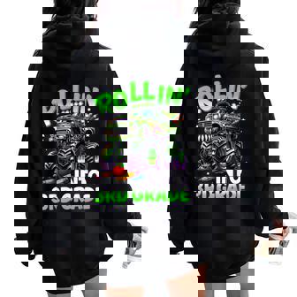 Rollin' Into 3Rd Grade Monster Truck Back To School Boys Women Oversized Hoodie Back Print | Mazezy