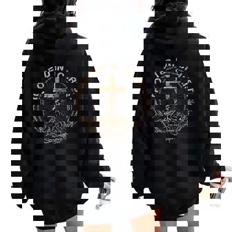 Rooted In Christ Jesus Vintage Cross Christian Women Oversized Hoodie Back Print - Thegiftio