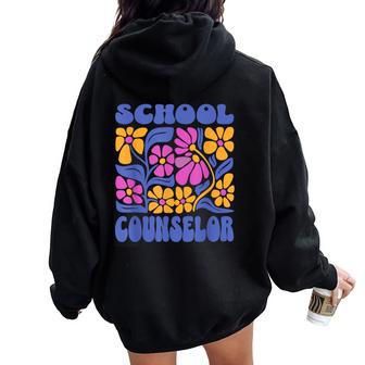 School Counselor Boho Flowers Retro Back To School Women Oversized Hoodie Back Print - Thegiftio UK