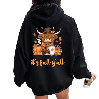 Scottish Highland Cow Fall Thanksgiving It´S Fall Yáll Women Oversized Hoodie Back Print - Thegiftio UK