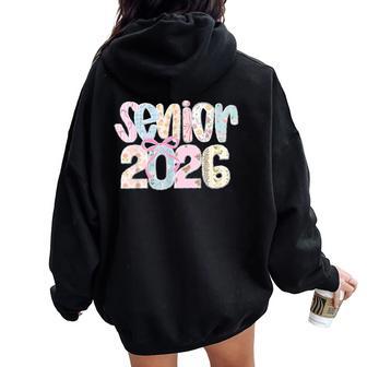 Senior 2026 Pastel Floral Patchwork Letters With Lace Bow Women Oversized Hoodie Back Print - Thegiftio UK