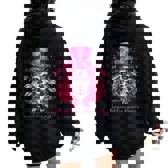 Skull Breast Cancer Awareness Skeleton Pink Ribbon Women Oversized Hoodie Back Print | Seseable CA