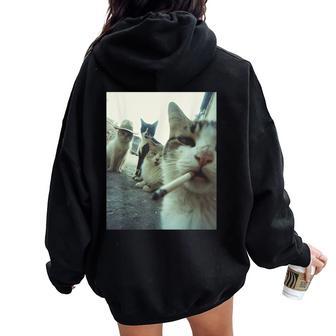 Smoking Cat Meme For Women Women Oversized Hoodie Back Print - Thegiftio UK