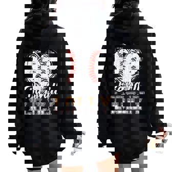 Softball Baseball Lolly Heart Leopard Print Mother's Day Women Oversized Hoodie Back Print | Mazezy