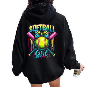 Softball Girl Drip Softball Player Women Oversized Hoodie Back Print - Thegiftio UK