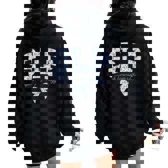 Speech Language Pathology Slp Coquette Blue Flower Bow Women Oversized Hoodie Back Print - Thegiftio