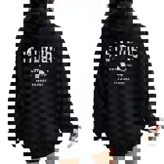 St Louis Missouri Mo ヴィンテージ アスレチック スポーツデザイン レディース オーバーサイズ パーカー バックプリント - Kawaiitshirt