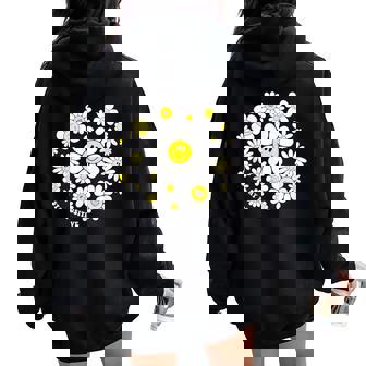 Stay Positive キュート スマイルフェイス 花 ハッピーフェイス 花 女の子 レディース オーバーサイズ パーカー バックプリント - Kawaiitshirt