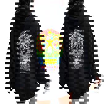 Sugarkull Lgbt Gay Pride Rainbow Flag Day Of The Dead レディース オーバーサイズ パーカー バックプリント - Kawaiitshirt