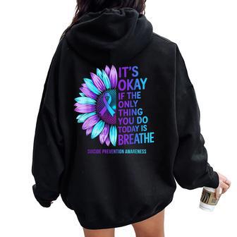 Suicide Prevention Awareness Sunflower Purple Teal Ribbon Women Oversized Hoodie Back Print - Thegiftio UK
