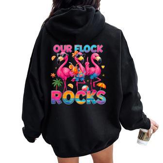 Summer Vacation Family Matching Our Flock Rocks Flamingo Women Oversized Hoodie Back Print - Thegiftio UK