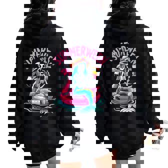 Summerween Mermaid Skeleton Beach Flamingo Halloween Girl Women Oversized Hoodie Back Print - Thegiftio