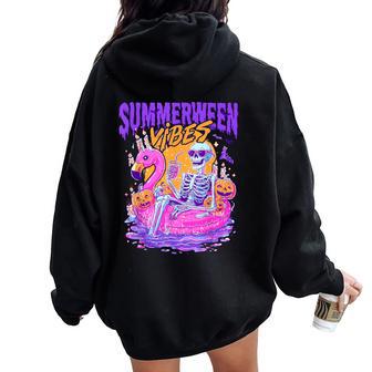 Summerween Vibes Spooky Skeleton Flamingo Pool Halloween Women Oversized Hoodie Back Print - Thegiftio UK