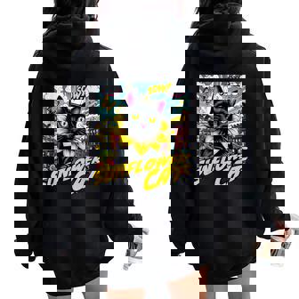 Sunflower Cat 黒猫 ひまわり 向日葵 アメコミ ネタアイテム レディース オーバーサイズ パーカー バックプリント - Kawaiitshirt