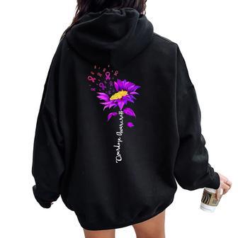 Sunflower Overdose Awareness Support Purple End Addiction Women Oversized Hoodie Back Print - Thegiftio UK