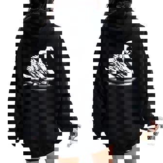 Swan Dad Mom Lover モノクロ 白鳥 レディース オーバーサイズ パーカー バックプリント - Kawaiitshirt