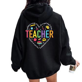 Teacher Heart Back To School Teacher First Day Of School Women Oversized Hoodie Back Print - Thegiftio UK