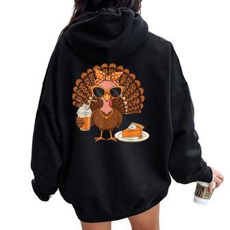 Thanksgiving For Turkey Drinking Coffee Leopard Women Oversized Hoodie Back Print - Thegiftio UK