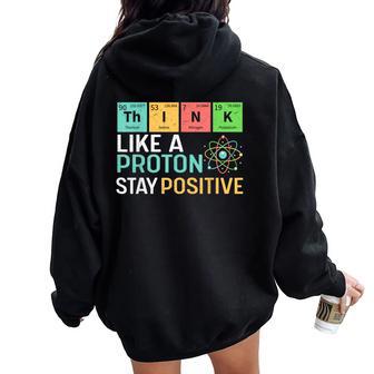 Think Like A Proton Stay Positive Science Teacher Women Oversized Hoodie Back Print - Thegiftio UK
