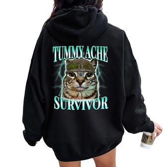 Tummy Ache Survivor Cat Meme Saying Cats Animals For Women Women Oversized Hoodie Back Print - Thegiftio UK