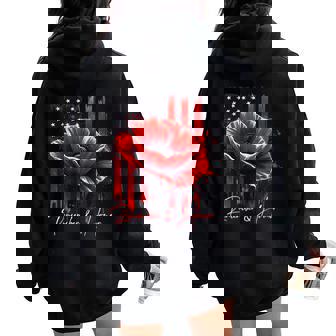 Veterans Day 2025 Usa Memorial Day Red Poppy Flower Military Women Oversized Hoodie Back Print | Mazezy