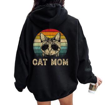 Vintage Cat Mom Cat Lovers Mommy Mother's Day Women Oversized Hoodie Back Print - Thegiftio UK