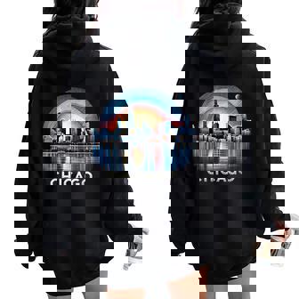 Vintage Chicago Illinois City Skyline Retro Women Oversized Hoodie Back Print - Thegiftio