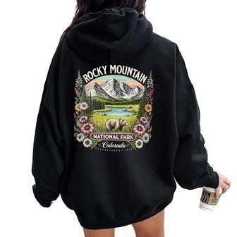 Vintage Colorado Rocky Mountain National Park Floral Bear Women Oversized Hoodie Back Print - Thegiftio UK
