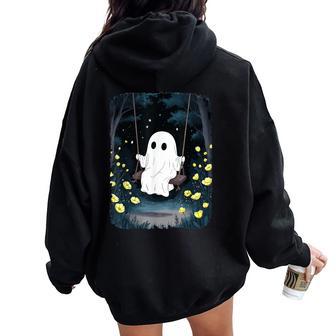 Vintage Ghost Swinging In Forest Night Halloween Floral Women Oversized Hoodie Back Print - Thegiftio UK