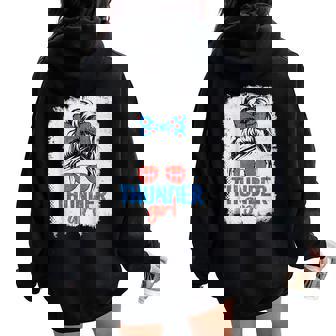Vintage Thunder Girl Messy Bun Retro Sports Fan Team Spirit Women Oversized Hoodie Back Print | Mazezy
