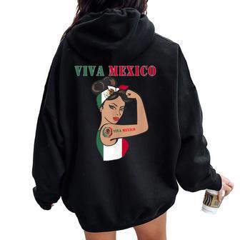 Viva Mexico Girls Mexican Independence Day Women Oversized Hoodie Back Print - Thegiftio UK