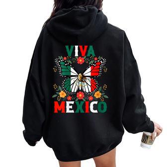 Viva Mexico Mexican Butterfly Independence Day Flag Mexico Women Oversized Hoodie Back Print - Seseable