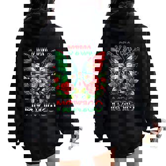 Viva Mexico Mexican Flag Butterfly Roses Independence Day Women Oversized Hoodie Back Print | Mazezy